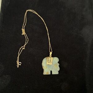 14k gold & jade elephant pendant + 10k gold chain necklace 18”